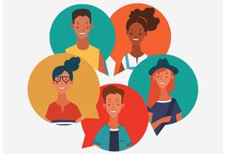 graphic of 5 speech bubles with 5 diverse people in them