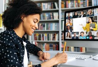 teachers on a group video call sharing ideas
