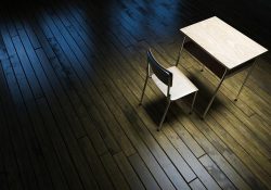 High angle view of empty chair and table on floor