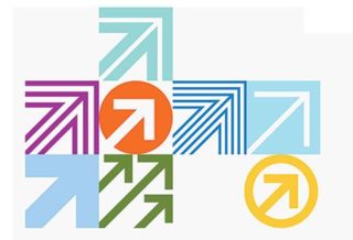 graphic of different colored and shaped arrows pointing in the same direction