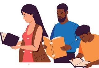 graphic image of people reading books