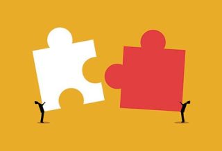 graphic of two people carrying two giant puzzle pieces
